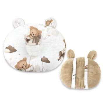 Perna bebelusi, MimiNu, Ursulet, Multifunctionala, Cu doua fete, Tesatura pufoasa minky si bumbac, Materiale certificate Oeko Tex Standard 100, 30x23 cm, Tedy bear dreams beige