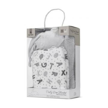 Set 2 piese, Lorelli, paturica moale 90 x 75 cm, pernuta in forma de ursulet 45 x 30 cm, Poffy, Grey
