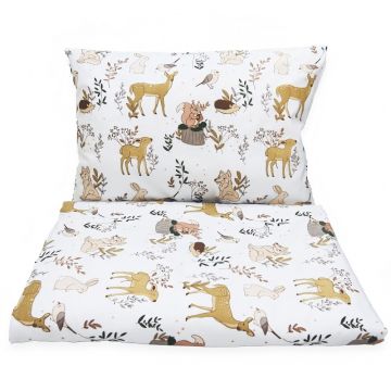 Set lenjerie de patut 3 piese Kerstin Forest Animals cu husa de pilota,fata de perna si aparatoare laterala 180x30 cm,din bumbac,inchidere cu fermoar,compatibila pautut 120x60 cm
