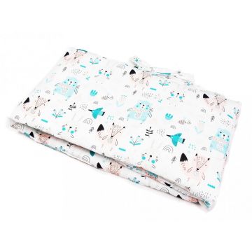 Set lenjerie de patut 3 piese Kerstin Woodland Animals cu husa de pilota,fata de perna si aparatoare laterala 180x30 cm,din bumbac,inchidere cu fermoar,compatibila pautut 120x60 cm
