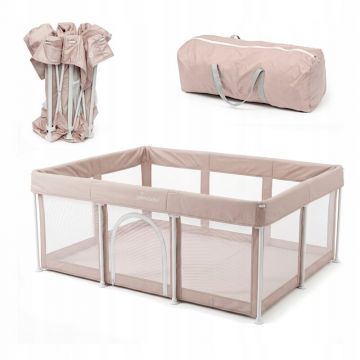 Tarc de joaca copii, Primabobo, Lilo, 120 x 180 cm, Pliere compacta, Din plasa, Cu intrare laterala, Pentru interior si exterior, Include geanta transport, EN12227, Bej