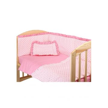Lenjerie patut, roz cu stelute roz, 3 piese, 120x60cm