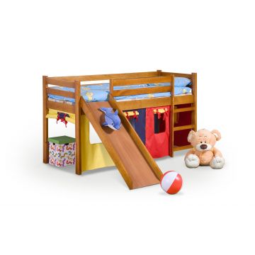 Pat etajat din lemn de pin cu tobogan pentru copii Neopolis Plus Arin, 190 x 80 cm