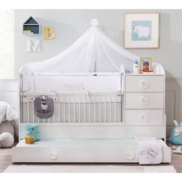 Patut transformabil din pal cu sertar, pentru bebe Baby Cotton Alb, 180 x 80 cm